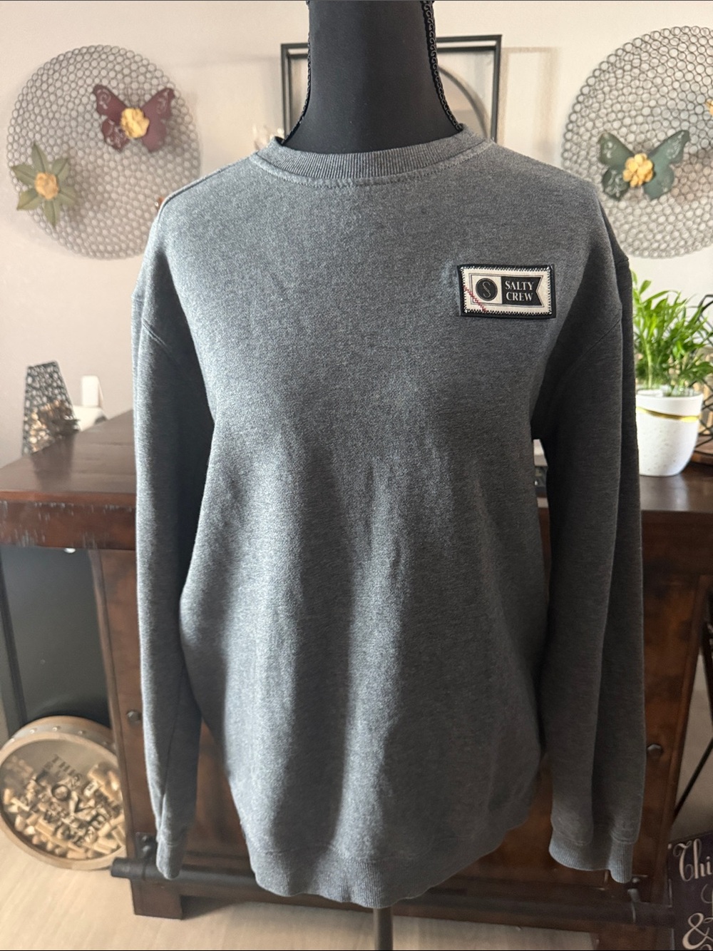 Salty Crew Top Stitch Gray Heather Crewneck Sweatshirt